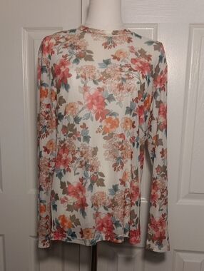 Turquoise Haven Vintage Poppy Mesh Long Sleeve Top Large